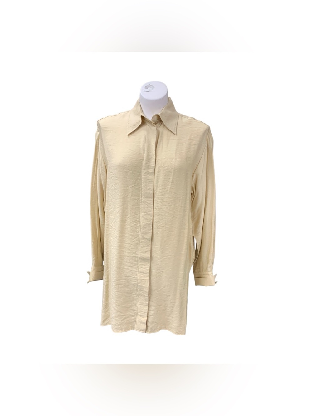 H&M Cream Long-Sleeve Button-Down Shirt Size S